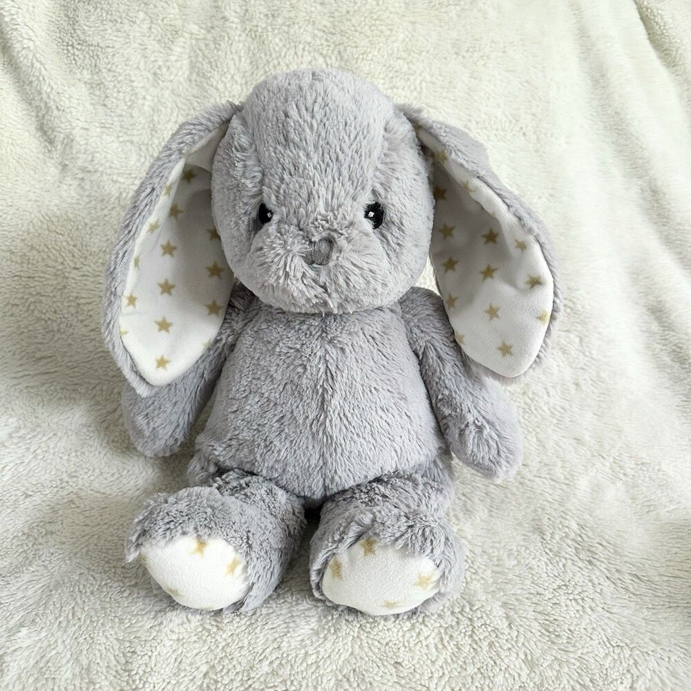 Cloud B Dreamy Hugginz Gray Bunny Rabbit Gold Star Ears Stuffed Plush 14" Lovey